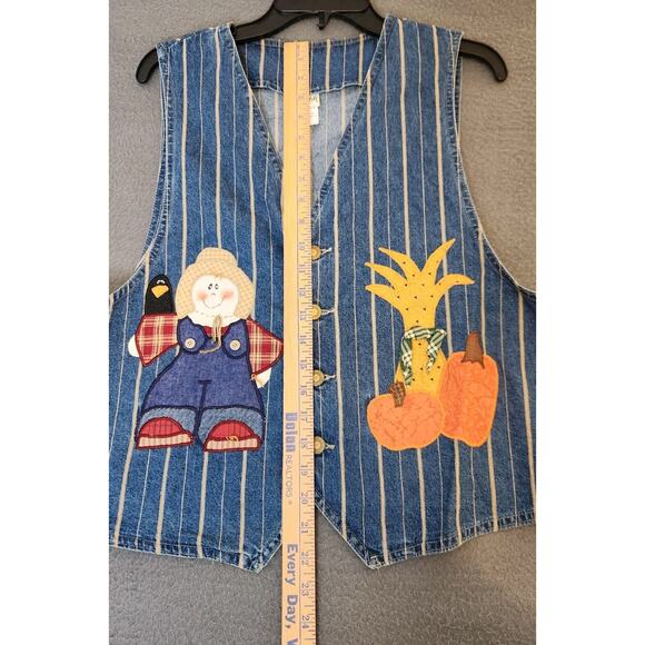 Vtg‎ Vivaldi Jeanswear Vest Womens Large Blue Denim Fall Appliqués USA Made EUC - Picture 3 of 6